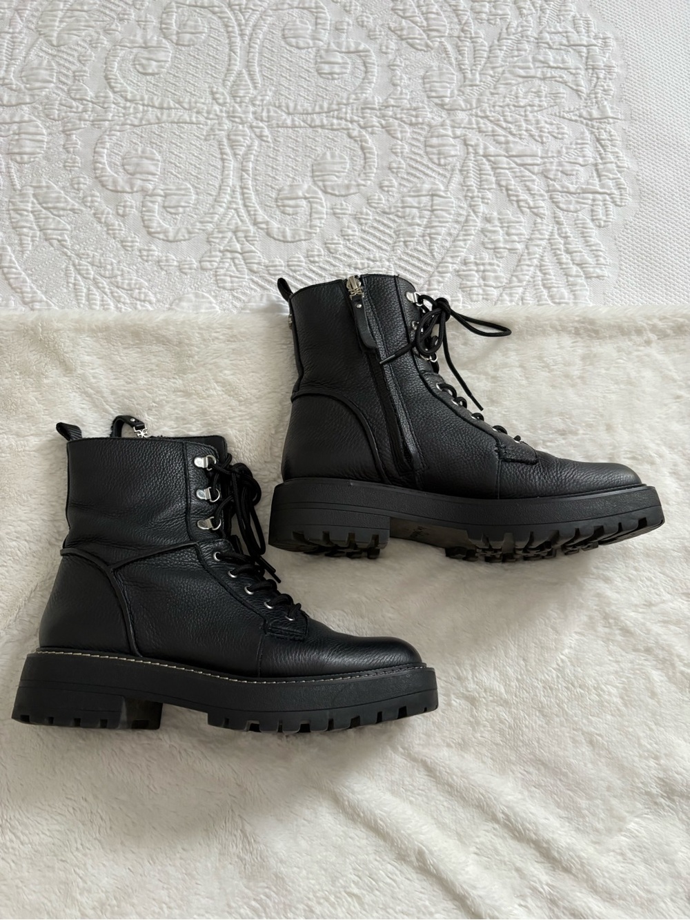 Sam Edelman Garret platform combat boots black leather zip up  size 8